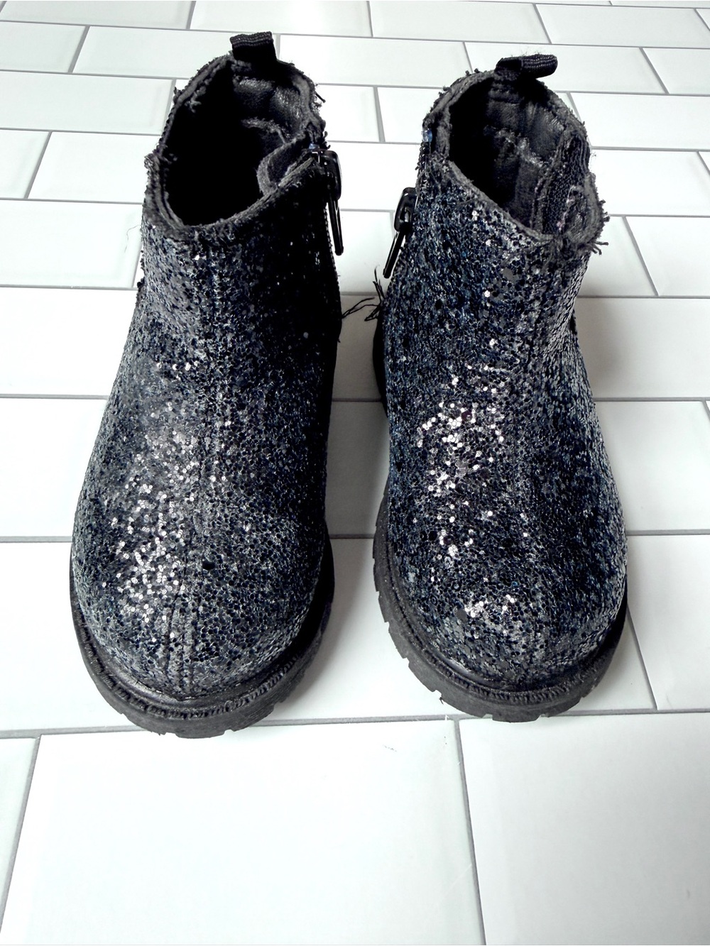 5🖤 Carter’s Black Sequin Shimmering Sparkle Zip Ankle Booties Shoes Boots